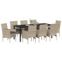 Juego de Comedor de Jardín de 9 Piezas con Cojines Gris Claro Poliéster Ratán | Foro24.es | Tu tienda online para hogar, jardín y más Foro24.es