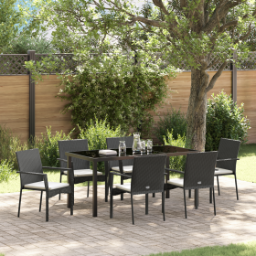 Juego de Comedor de Jardín de 7 Piezas con Cojines, Poliratán Negro by , Garden sets - Ref: Foro24-3380082, Price: 455,09 €, ...