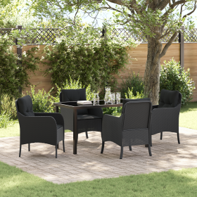 Set de Comedor de Jardín de 5 Piezas con Cojines Rattan Poliéster Negro von , Gartenstühle - Ref: Foro24-3380150, Preis: 496,...