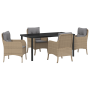 Set de Comedor Jardín de 5 Piezas con Cojines Color Beige de Rattan Polímero by , Garden chairs - Ref: Foro24-3380179, Price:...