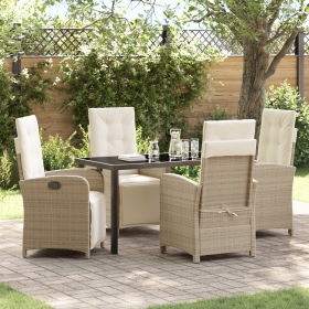 Conjunto de Comedor de Jardín de 5 Piezas con Cojines Beige de Ratán Poliéster by , Garden chairs - Ref: Foro24-3380332, Pric...