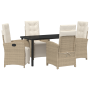 Conjunto de Comedor de Jardín de 5 Piezas con Cojines Beige de Ratán Poliéster de , Sillas de jardín - Ref: Foro24-3380332, P...
