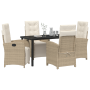 Conjunto de Comedor de Jardín de 5 Piezas con Cojines Beige de Ratán Poliéster de , Sillas de jardín - Ref: Foro24-3380332, P...