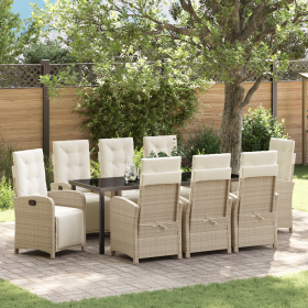Juego de Comedor de Jardín de 9 Piezas con Cojines Beige de Ratán Sintético by , Garden chairs - Ref: Foro24-3380336, Price: ...