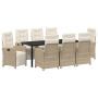 Juego de Comedor de Jardín de 9 Piezas con Cojines Beige de Ratán Sintético by , Garden chairs - Ref: Foro24-3380336, Price: ...