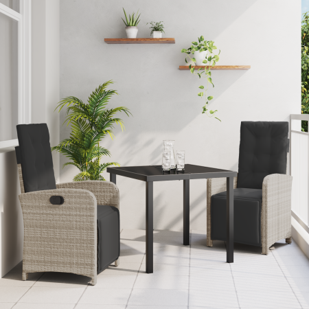 Juego de Comedor de Jardín de 3 Piezas con Cojines de Ratán Poliéster Gris Claro | Foro24.es | Tu tienda online para hogar, jardín y más Foro24.es