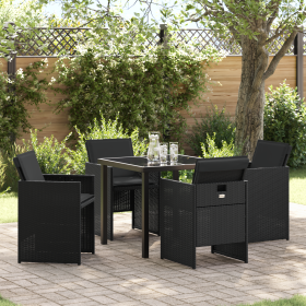 Conjunto de Comedor de Jardín de 5 Piezas con Cojines Poliratán Negro de by , Garden chairs - Ref: Foro24-3380593, Price: 244...