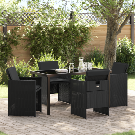 Conjunto de 5 Piezas de Comedor de Jardín con Cojines Negro Poliratán by , Garden chairs - Ref: Foro24-3380594, Price: 267,24...