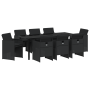 juego de comedor de jardín de 9 piezas con cojines poliratán negro, mesa de jardín  negra 200x80x73 cm vidrio templado | Foro24.es | Tu tienda online para hogar, jardín y más Foro24.es