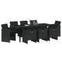 juego de comedor de jardín de 9 piezas con cojines poliratán negro, mesa de jardín  negra 200x80x73 cm vidrio templado | Foro24.es | Tu tienda online para hogar, jardín y más Foro24.es