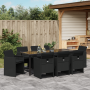 juego de comedor de jardín de 9 piezas con cojines poliratán negro, mesa de jardín  negra 200x80x73 cm vidrio templado | Foro24.es | Tu tienda online para hogar, jardín y más Foro24.es