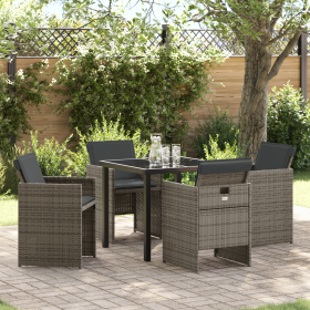 Juego de Comedor de Jardín de 5 Piezas con Cojines Grises Poliratán de , Sillas de jardín - Ref: Foro24-3380597, Precio: 250,...