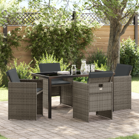 Juego de Comedor de Jardín de 5 Piezas con Cojines Grises de Poliratán de , Sillas de jardín - Ref: Foro24-3380598, Precio: 2...