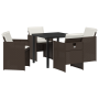 Conjunto de Comedor de Jardín  de 5 Piezas con Cojines Marrón Poliratán, Mesa de Jardín  Negra 80x80x73 cm Vidrio Templado | Foro24.es | Tu tienda online para hogar, jardín y más Foro24.es