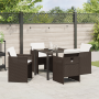 Conjunto de Comedor de Jardín  de 5 Piezas con Cojines Marrón Poliratán, Mesa de Jardín  Negra 80x80x73 cm Vidrio Templado | Foro24.es | Tu tienda online para hogar, jardín y más Foro24.es