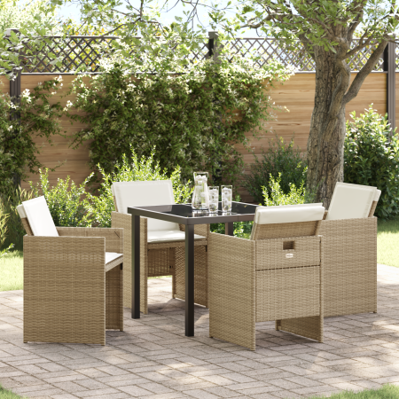 Juego de Comedor de Jardín de 5 Piezas con Cojines Beige Poliratán | Foro24.es | Tu tienda online para hogar, jardín y más Foro24.es