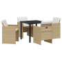 Juego de Comedor de Jardín de 5 Piezas con Cojines Beige Poliratán | Foro24.es | Tu tienda online para hogar, jardín y más Foro24.es