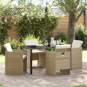 Juego de comedor de jardín de 5 piezas con cojines beige de ratán de , Sillas de jardín - Ref: Foro24-3380606, Precio: 273,35 €