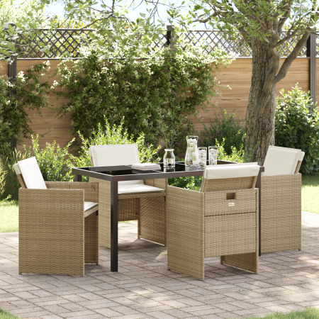 Juego de comedor de jardín de 5 piezas con cojines beige de ratán de , Sillas de jardín - Ref: Foro24-3380606, Precio: 273,35 €