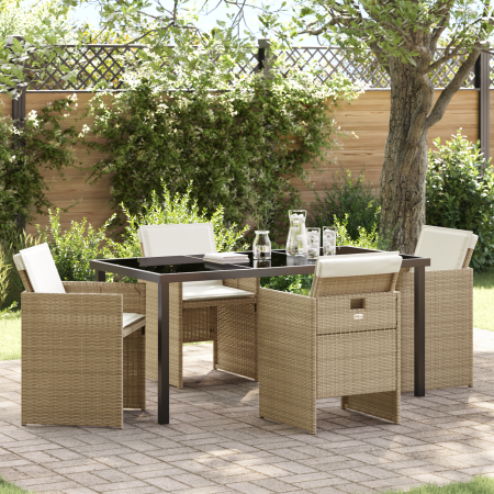 Conjunto de Comedor de Jardín de 5 Piezas con Cojines Beige de Ratán | Foro24.es | Tu tienda online para hogar, jardín y más Foro24.es