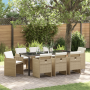 Juego de Comedor de Jardín de 9 Piezas con Cojines Beige Poliratán | Foro24.es | Tu tienda online para hogar, jardín y más Foro24.es