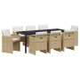 Juego de Comedor de Jardín de 9 Piezas con Cojines Beige Poliratán | Foro24.es | Tu tienda online para hogar, jardín y más Foro24.es