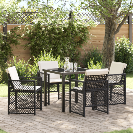 Conjunto de Comedor de Jardín de 5 Piezas con Cojines Rattan Poli Negro, Mesa de Jardín  Negra 80x80x73 cm Cristal Templado | Foro24.es | Tu tienda online para hogar, jardín y más Foro24.es