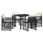 Conjunto de Comedor de Jardín de 5 Piezas con Cojines Rattan Poli Negro, Mesa de Jardín  Negra 80x80x73 cm Cristal Templado | Foro24.es | Tu tienda online para hogar, jardín y más Foro24.es