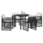 Conjunto de Comedor de Jardín de 5 Piezas con Cojines Rattan Poli Negro, Mesa de Jardín  Negra 80x80x73 cm Cristal Templado | Foro24.es | Tu tienda online para hogar, jardín y más Foro24.es