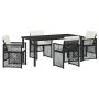 Juego de Comedor de Jardín de 5 Piezas con Cojines Negro de Polirratán, Mesa de Jardín Negra 160x80x73 cm de Vidrio Templado | Foro24.es | Tu tienda online para hogar, jardín y más Foro24.es