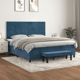Cama box spring con colchón terciopelo azul oscuro 180x200 cm Cama box spring con colchón terciopelo azul oscuro 180x200 cm