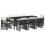 Juego de Comedor de Jardín de 9 Piezas con Cojines Negros de Poliratán, Mesa de Jardín  Negra 200x80x73 cm Cristal Templado | Foro24.es | Tu tienda online para hogar, jardín y más Foro24.es