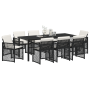 Juego de Comedor de Jardín de 9 Piezas con Cojines Negros de Poliratán, Mesa de Jardín  Negra 200x80x73 cm Cristal Templado | Foro24.es | Tu tienda online para hogar, jardín y más Foro24.es