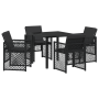 Comedor de Jardín de 5 Piezas con Cojines Negritos de Ratán Sintético, Mesa de Jardín  Negra 80x80x73 cm con Vidrio Templado | Foro24.es | Tu tienda online para hogar, jardín y más Foro24.es
