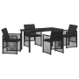Set de Comedor de Jardín  de 5 Piezas con Cojines Negro Poli Ratan, Mesa de Jardín  Negra 140x80x73 cm con Vidrio Templado | Foro24.es | Tu tienda online para hogar, jardín y más Foro24.es