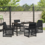 Set de Comedor de Jardín  de 5 Piezas con Cojines Negro Poli Ratan, Mesa de Jardín  Negra 140x80x73 cm con Vidrio Templado | Foro24.es | Tu tienda online para hogar, jardín y más Foro24.es