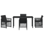 Set de Comedor de Jardín  de 5 Piezas con Cojines Negro Poli Ratan, Mesa de Jardín  Negra 140x80x73 cm con Vidrio Templado | Foro24.es | Tu tienda online para hogar, jardín y más Foro24.es