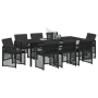 Juego de Comedor de Jardín de 9 Piezas con Cojines Negro de Polirratán, Mesa de Jardín  Negra 200x80x73 cm Vidrio Templado | Foro24.es | Tu tienda online para hogar, jardín y más Foro24.es