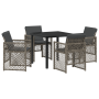 Conjunto de Comedor de Jardín  de 5 Piezas con Cojines Gris Ratán Sintético, Mesa de Jardín  Negra 80x80x73 cm Vidrio Templado | Foro24.es | Tu tienda online para hogar, jardín y más Foro24.es