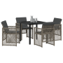 Conjunto de Comedor de Jardín  de 5 Piezas con Cojines Gris Ratán Sintético, Mesa de Jardín  Negra 80x80x73 cm Vidrio Templado | Foro24.es | Tu tienda online para hogar, jardín y más Foro24.es