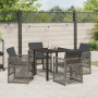 Conjunto de Comedor de Jardín  de 5 Piezas con Cojines Gris Ratán Sintético, Mesa de Jardín  Negra 80x80x73 cm Vidrio Templado | Foro24.es | Tu tienda online para hogar, jardín y más Foro24.es