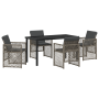 Juego de Comedor de Jardín de 5 Piezas con Cojines Gris de Mimbre, Mesa de Jardín  Negra 140x80x73 cm con Cristal Templado | Foro24.es | Tu tienda online para hogar, jardín y más Foro24.es