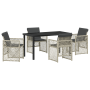 Juego de Comedor de Jardín de 5 Piezas con Cojines Gris Claro, Mesa de Jardín Negra 140x80x73 cm con Vidrio Templado von , Ga...