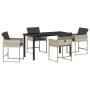 Juego de Comedor de Jardín de 5 Piezas con Cojines Poliratán Gris Claro, Mesa de Jardín Negra 140x80x73 cm Vidrio Templado vo...
