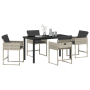 Juego de Comedor de Jardín de 5 Piezas con Cojines Poliratán Gris Claro, Mesa de Jardín Negra 140x80x73 cm Vidrio Templado vo...