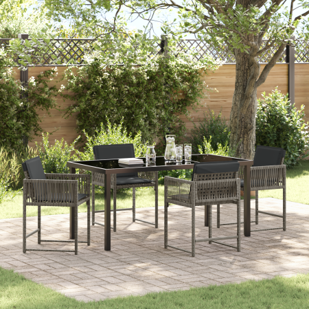 Set de Comedor de Jardín de 5 Piezas con Cojines Gris Poliratán von , Gartenstühle - Ref: Foro24-3380751, Preis: 257,46 €, Ra...