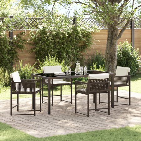 Conjunto de Comedor de Jardín de 5 Piezas con Cojines Marrón Poliratán | Foro24.es | Tu tienda online para hogar, jardín y más Foro24.es