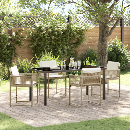 Juego de Comedor de Jardín de 5 Piezas con Cojines Beige Poliratán von , Gartenstühle - Ref: Foro24-3380759, Preis: 270,39 €,...