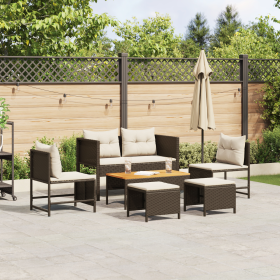 Juego de Sofá Exterior Marrón y Crema Ratán, Madera, Tela Mediano by , Garden sets - Ref: Foro24-4104701, Price: 306,82 €, Di...