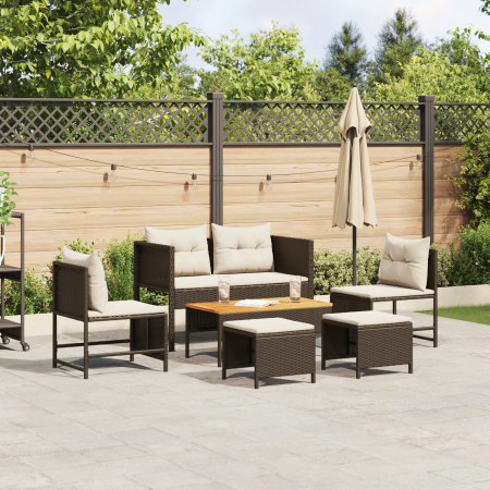Juego de Sofá Exterior Marrón y Crema Ratán, Madera, Tela Mediano by , Garden sets - Ref: Foro24-4104701, Price: 306,82 €, Di...